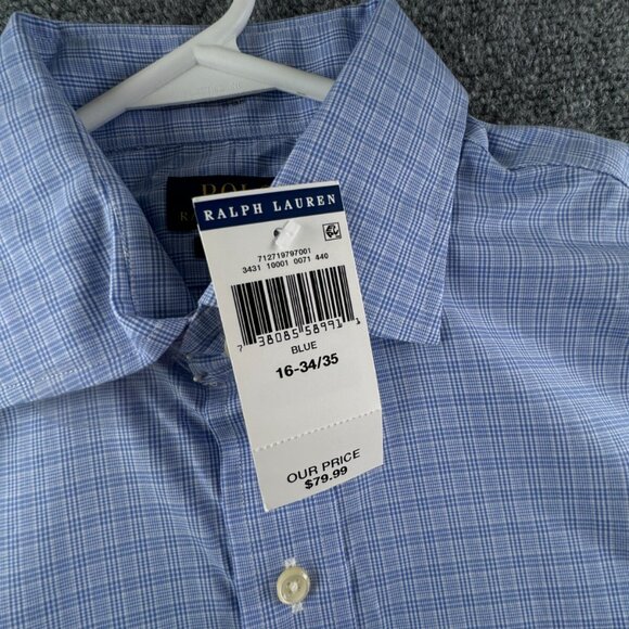NWT Polo Ralph Lauren Men EASY CARE Button Up Shirt BLUE WHITE 16 34/35 Adult - Picture 7 of 15